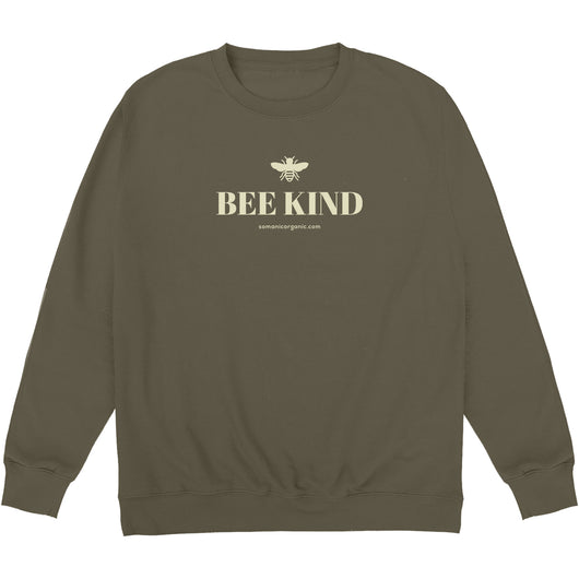 Image of Vegan certified and Organic 'Bee Kind' sweatshirt in olive green 