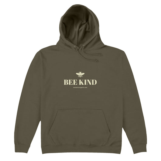Image of Vegan certified and Organic 'Bee Kind' hoodie in olive green 