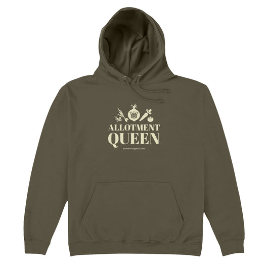 Allotment Queen Organic Hoodie in olive green 