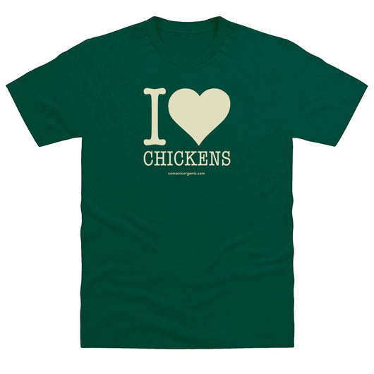 I love chickens organic T-Shirt in dark green from www.somanicorganic.com